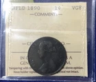 [119]  1890 Newfoundland Bronze 1 Cent - Victoria Brilliant Exact Coin ICCS VG8