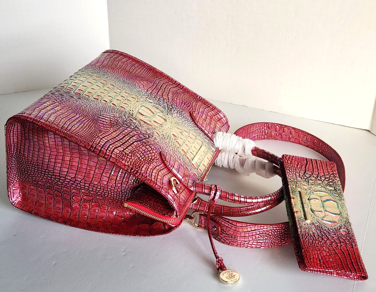 🌹Brahmin Caroline Satchel Dragonfruit Ombre Leather Bag+Bifold Wallet NWT***HTF image 5