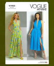 Misses Deep V-Neckline Dress Sewing Pattern, Front Slit Sizes 16-24 Vogue 1953
