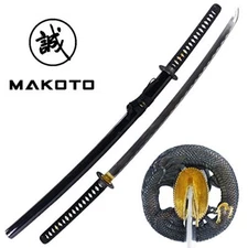 MAKOTO Handmade Sharp Katana Japanese Samurai Sword, Black, Choose Your Tsuba