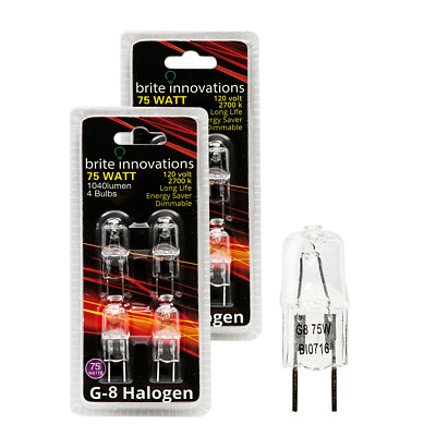 Brite Innovations G8 Halogen Bulb, 75 Watt,120V Q20, CL,T4 JCD Type Dimmable 