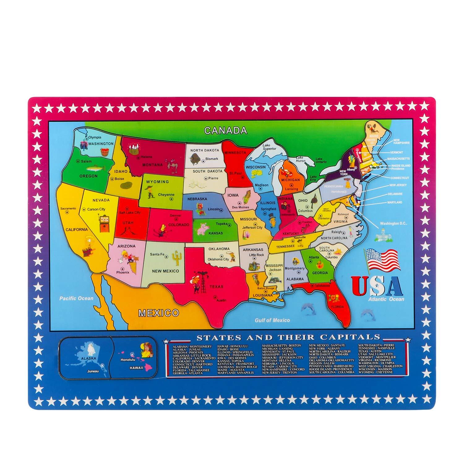 Wooden USA Map Puzzle, 46 Pieces US Map Puzzle for , Educational Geography Pu...