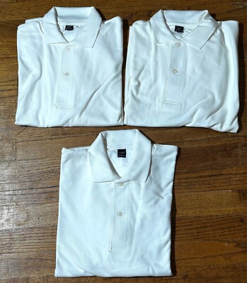 Set of 3 Polo Shirts Men's X-Large Casual Dress White USA Made 100% Cotton