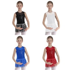 Girls Dancewear Sequins Leotard Sparkle Dress Latin Bodysuit Sleeveless Dresses