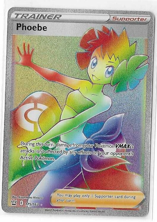 Phoebe - 175/163 - Pokemon Battle Styles Sword & Shield Secret Rare Card NM