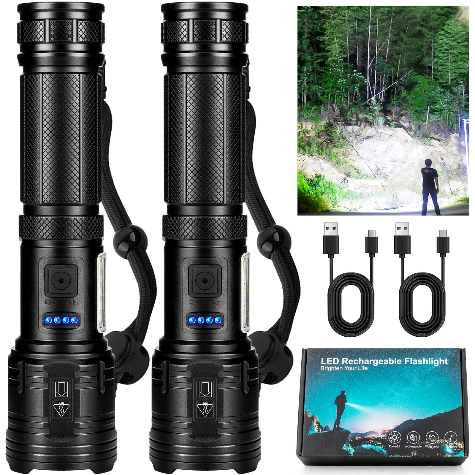 Flashlights High Lumens Rechargeable 2 Pack, 990,000 Lumens Super Bright Flas...