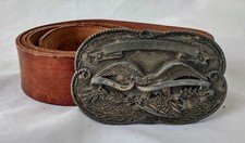 1977 R S Navy Eagle Shield Anchor Insignia Buckle Robert Leather Tooled Belt 41"