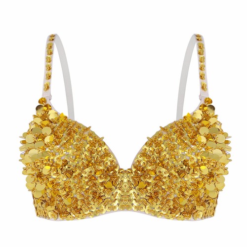 Damen Pailletten Glitzer BH Crop Top Bauchtanz Kostüm Tops Rave Party Clubwear - Bild 49 von 80
