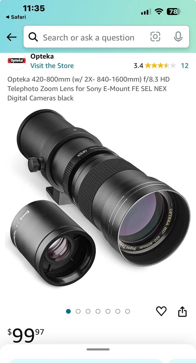 Opteka 420-800mm Focal Camera Lenses for sale | eBay