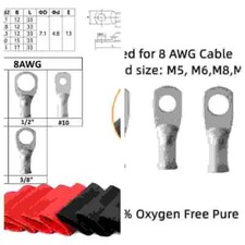 8AWG Tinned Copper Cable Lug Terminals Ring Connectors  3:1 Heat Shrink Tube