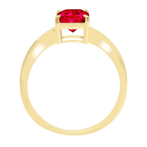 1.75Ct Radiant Cut Simulated Ruby Solitaire Engagement Ring, 14K Yellow Gold - Picture 9 of 11