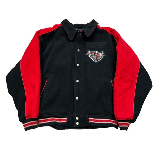 VTG Y2K AVIREX VIP RED BLACK WOOL BOMBER VARSITY JACKET COAT 2XL H12 - Picture 2 of 5