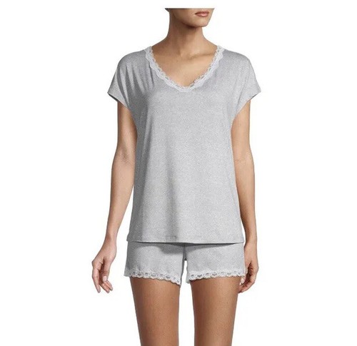 GEORGE PJ Short Set Size 2X 18W-20W Silver Gray White Lace Trim Womens New