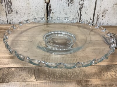 Open Loop Pedestal Glass Tray 13'' Wide Colonial Glass Large Cake or Dessert