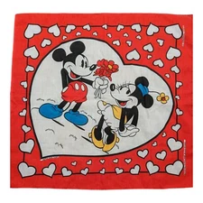 Vintage 80s Mickey Minnie LOVE Bandana Scarf The Walt Disney Company Cartoon 