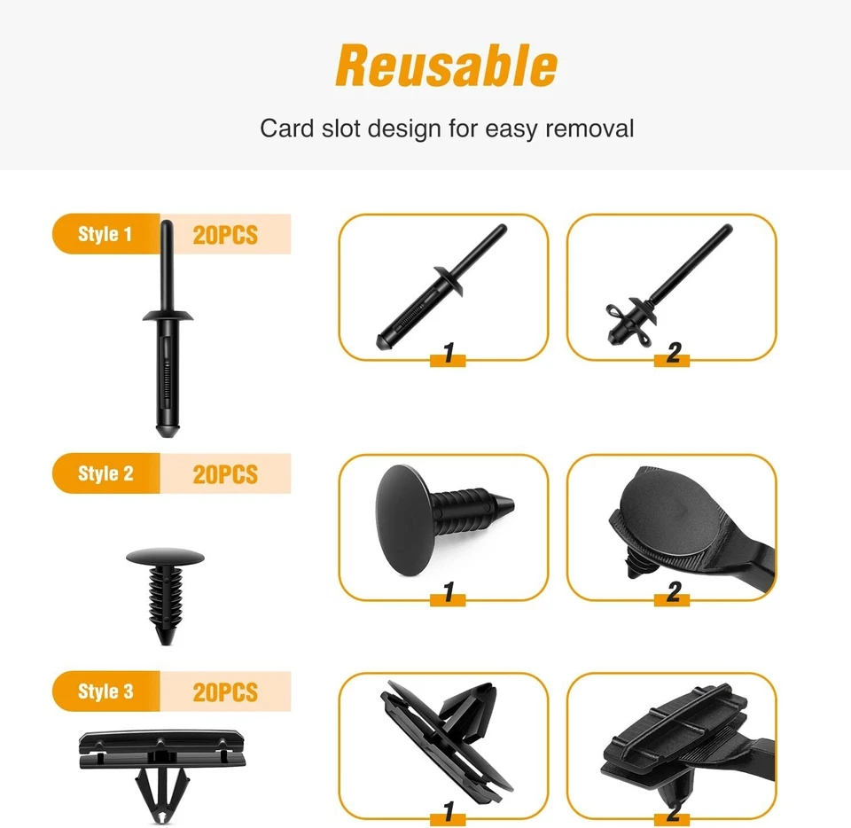 61pcs Blind Rivets Fender Flare & Rocker Moulding Clips Shield Retainer for Jeep Foto 4 de 4