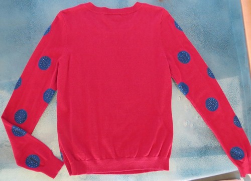 Grace Elements Sz L,M Red Blue Polka Dot Cotton Rayon Knit Sweater Top, Crystals - Picture 7 of 7