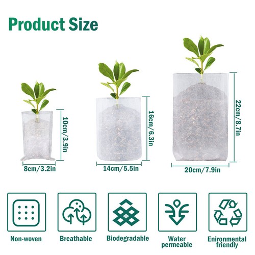 100/200x Plant Grow Bags Biodegradable Non-woven Fabric Nursery Bag Seedling Pot - Picture 4 of 19