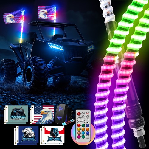 2Pcs 3FT COB LED RGB Spiral Whip Lights Chasing Colors Brake/Turn Signal/Reverse - Photo 9/10