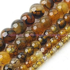 Natural 6/8/10/12mm Yellow Dragon Veins Agate Gemstone Round Loose Beads 15" AAA