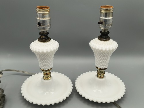Vintage Milk Glass Hobnail Table Boudoir Lamp 12" Tall (Your Choice) - Picture 3 of 8