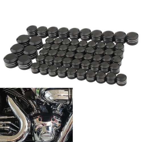 62PCS Black Motor Engine Bolt Cover Caps For Harley Street Glide Softail Fat Bob - Afbeelding 1 van 9