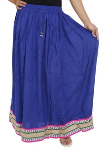Indian-Blue-Long-Skirt-Boho-Belly-Dance-Women-Hippie-Gypsy-Rayon-Maxi-Lehenga
