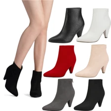 Women Low Kitten Heel Booties Pointed Toe Back Zipper Fashion Ankle Boots