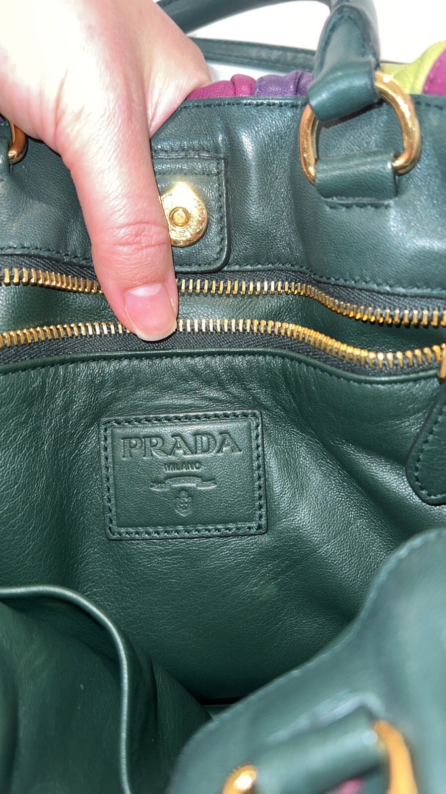 Prada Nappa Leather Stripes Bag M Viola/Alloro Co… - image 13