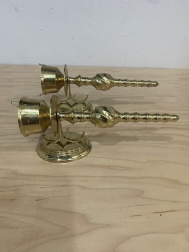 Vintage Set Of 2 Ornate Solid Brass Wall Candle Scone Holder - Picture 1 of 11