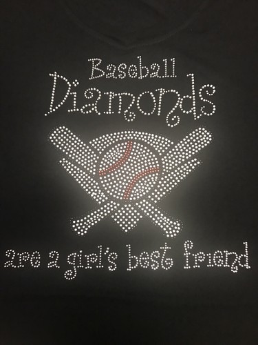 Baseball Diamonds are a Girls Best Friend Rhinestone Ladies Semifit T-Shirt -2XL - Picture 2 of 2