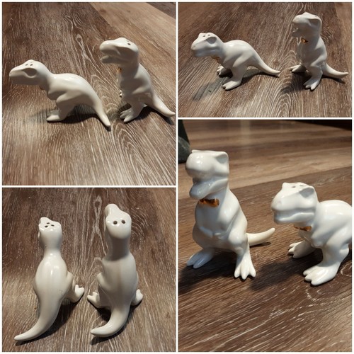 Target Retired T-REX Dinosaurier Keramik SALZ & PFEFFER Shaker weiß mit goldener Fliege