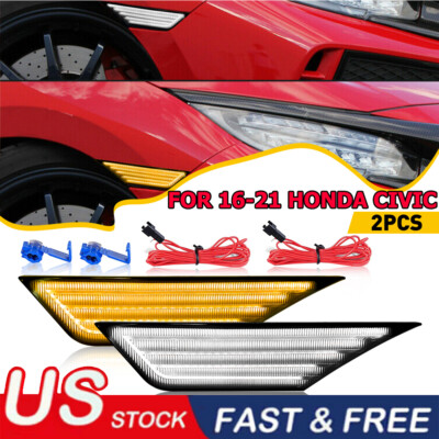 Smoked Switchback LED Side Marker Light Turn Signal For Honda Civic 16-21 Type R