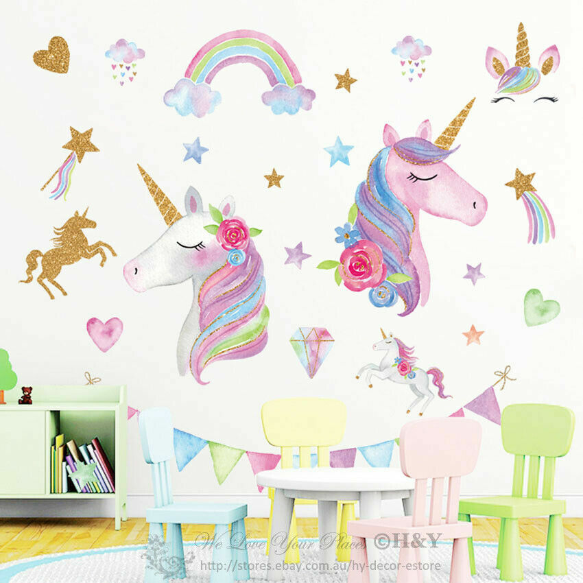 Large Unicorn Rainbow Wall Stickers Nursery Decor Girls Room Vinyl Decal  Gift | eBay