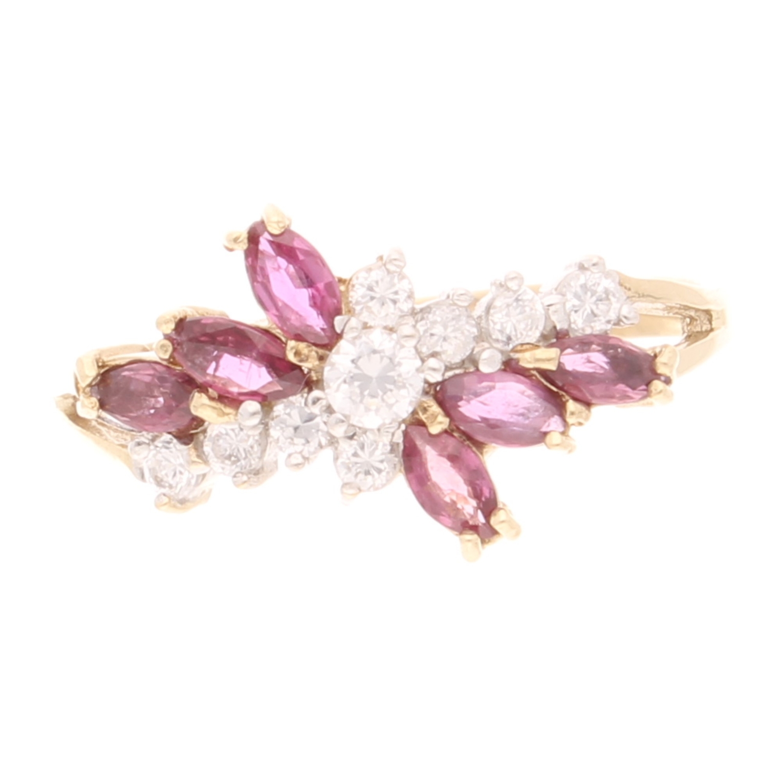 9Ct Yellow Gold Ruby & Simulated Diamond Cluster Ring (Size O 1/2) 11.5mm Widest