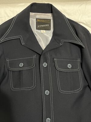 Vintage 70s Leisure Suit Jacket Mens Small JCPenney Dark