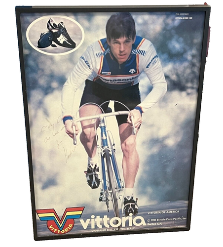 Vintage Framed Vittoria Cycling Shoes Poster Autographed By Phil Anderson 1985