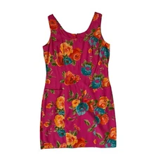 MODA INT'L Mini Dress Womens 10 (Large) Pink Tropical Floral Pockets Zip Back