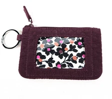 Vera Bradley Zip Mini Wallet Quilted ID Pouch Key Ring With Floral Interior
