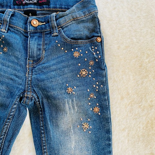 Girl's Outfit size 6 Jordache Bejeweled Distressed Jeans & Tasseled Fringe Tank - Picture 3 of 15