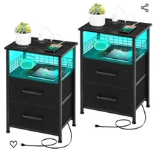 LAKEMID Nightstands Set of 2 with Charging Station, Night Stand with 20 Colors L