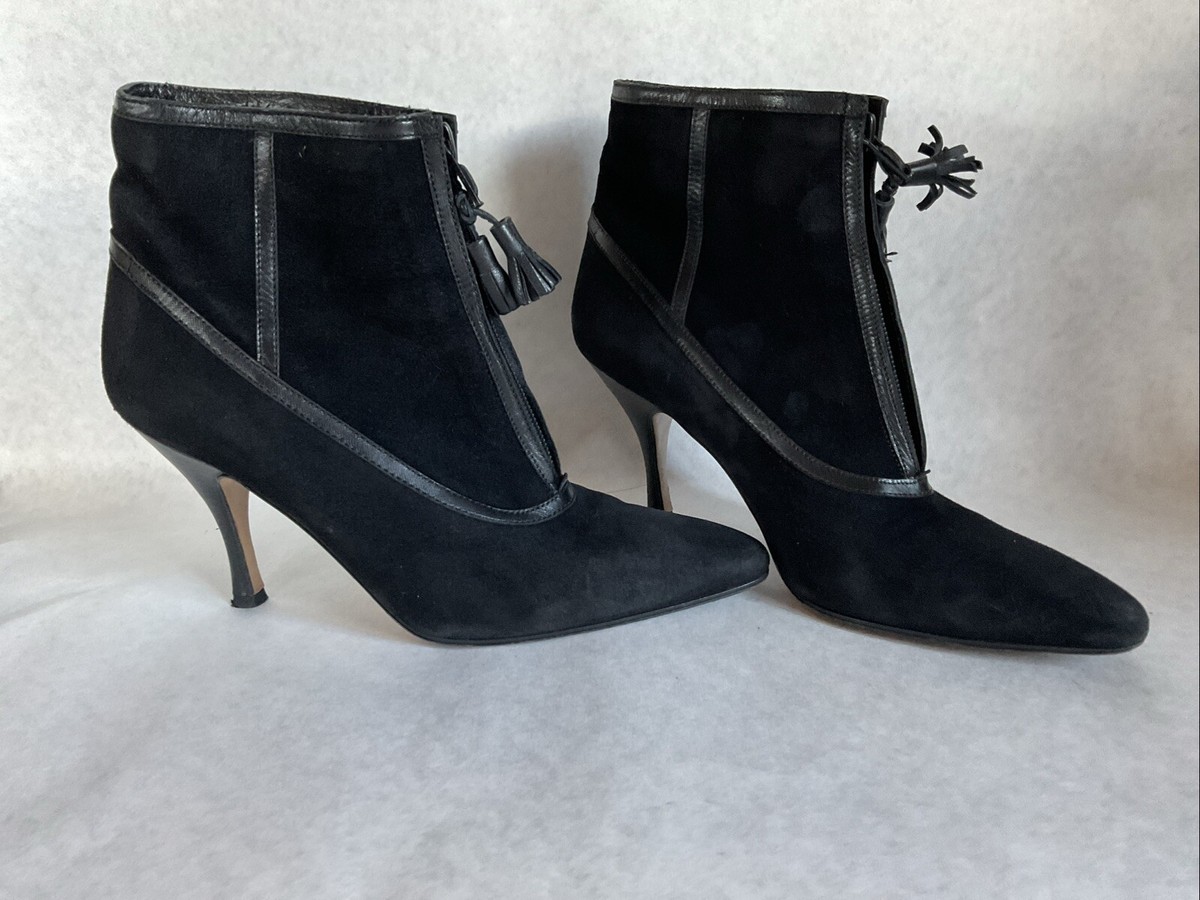 Vintage Bottega Veneta Suede Boots 7.5 Tassle Zip Front Heels 