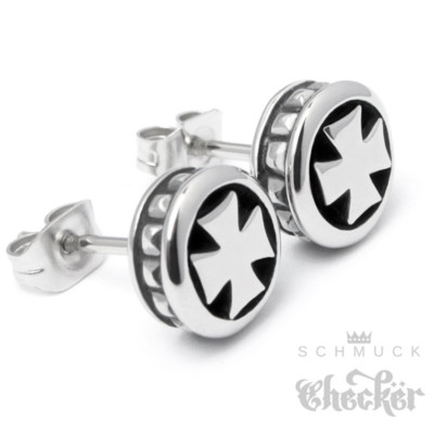 2 Ohrstecker Ohrringe Eisernes Kreuz Golden Silbern Unisex Ohr Motiv Edelstahl
