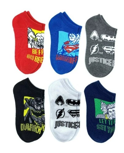 Justice League Boys No Show Graphic Socks, 6-Pack, Size L( Shoe Size 3-9)New - Picture 8 of 11