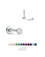 Threadless Labret Push Pin Nose Ring Steel Monroe Stud 1mm Tiny CZ 18G 20G