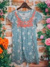 Sister Mary Veronica Dress Women's Sz M Blue Coral Floral Embroidered Mini Boho