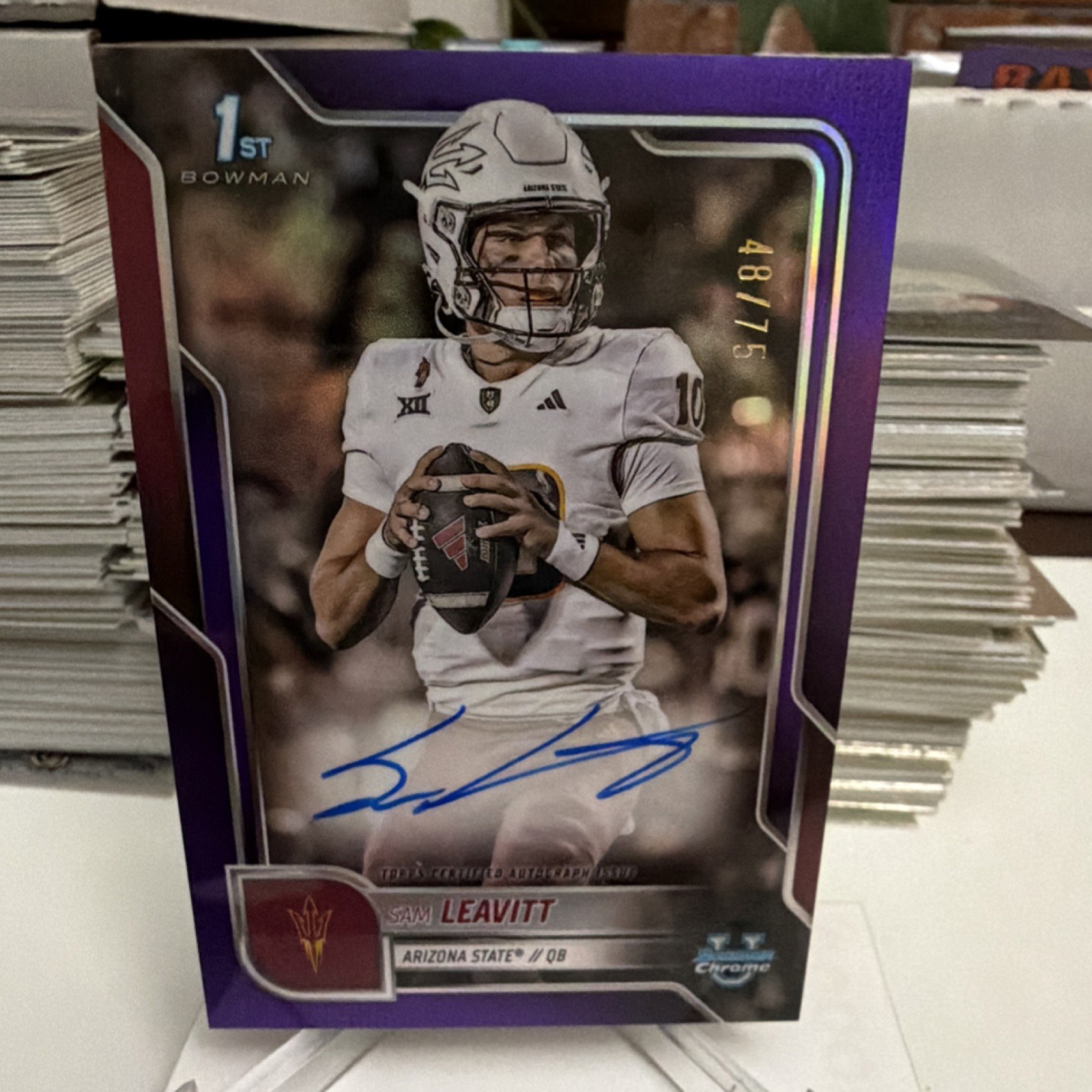 Sam Leavitt 2025 Bowman University Chrome Auto Purple Refractor /75 BCA-SL