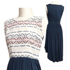 Dolan Salado Embroidered Dress Small Blue Navy Asymmetrical Sleeveless