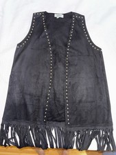 Rockin C Womens Black Studded Fringe Sleevele...