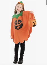 3 PCS Halloween Pumpkin Cape Girls Costume With Headband Felt Bag Orange Glow